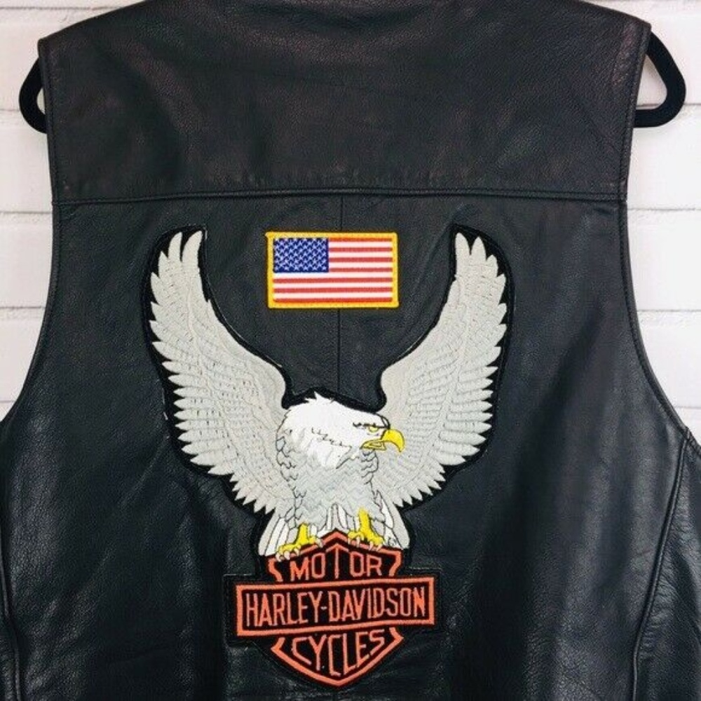 Harley Davidson Vest Leather Biker Pins Patches - Picture 4 of 6